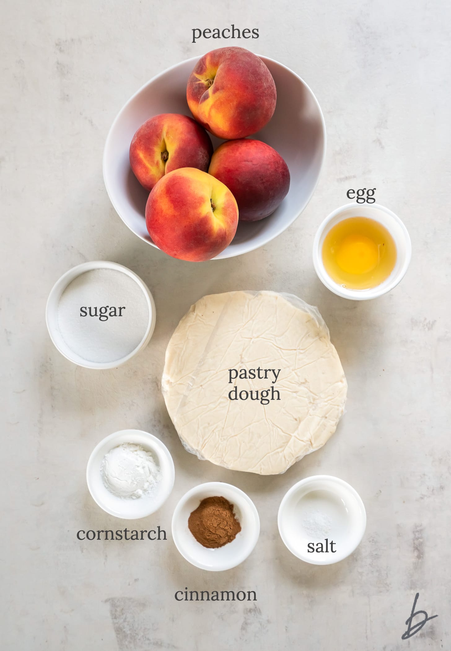 peach galette ingredients labeled with text