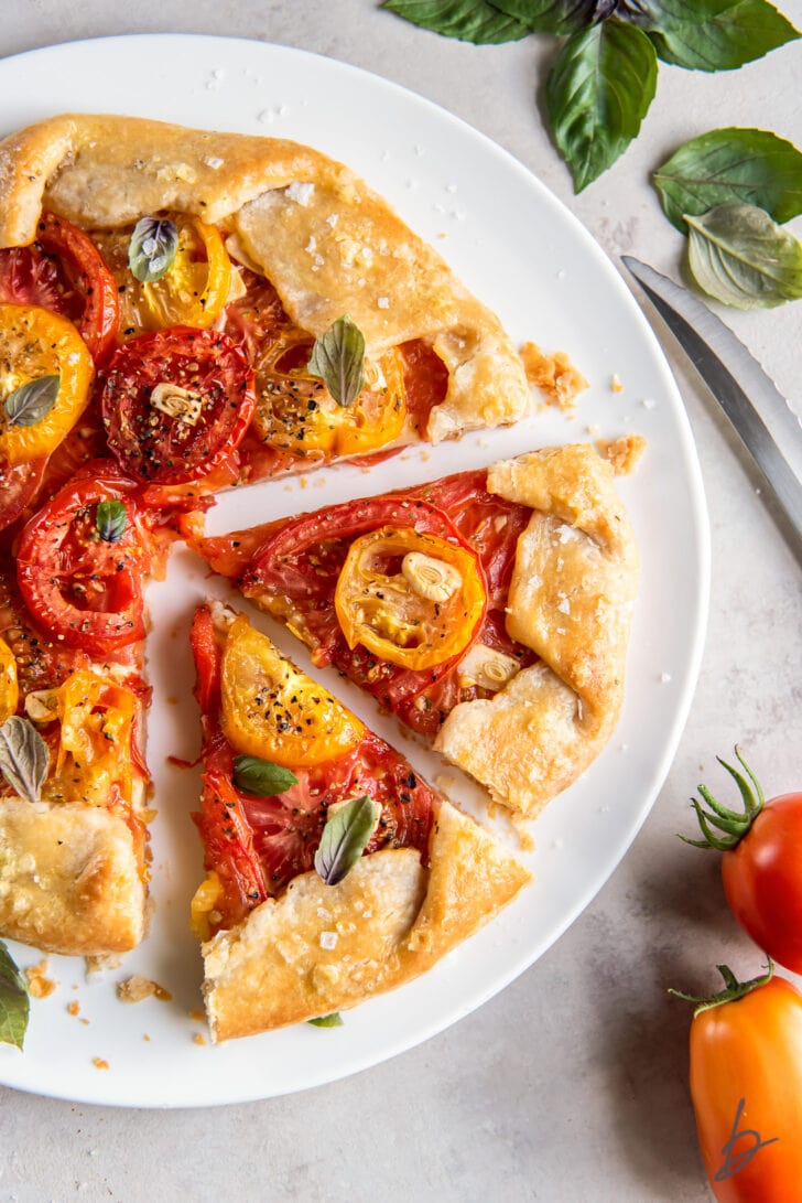 tomato galette with two slices cut off