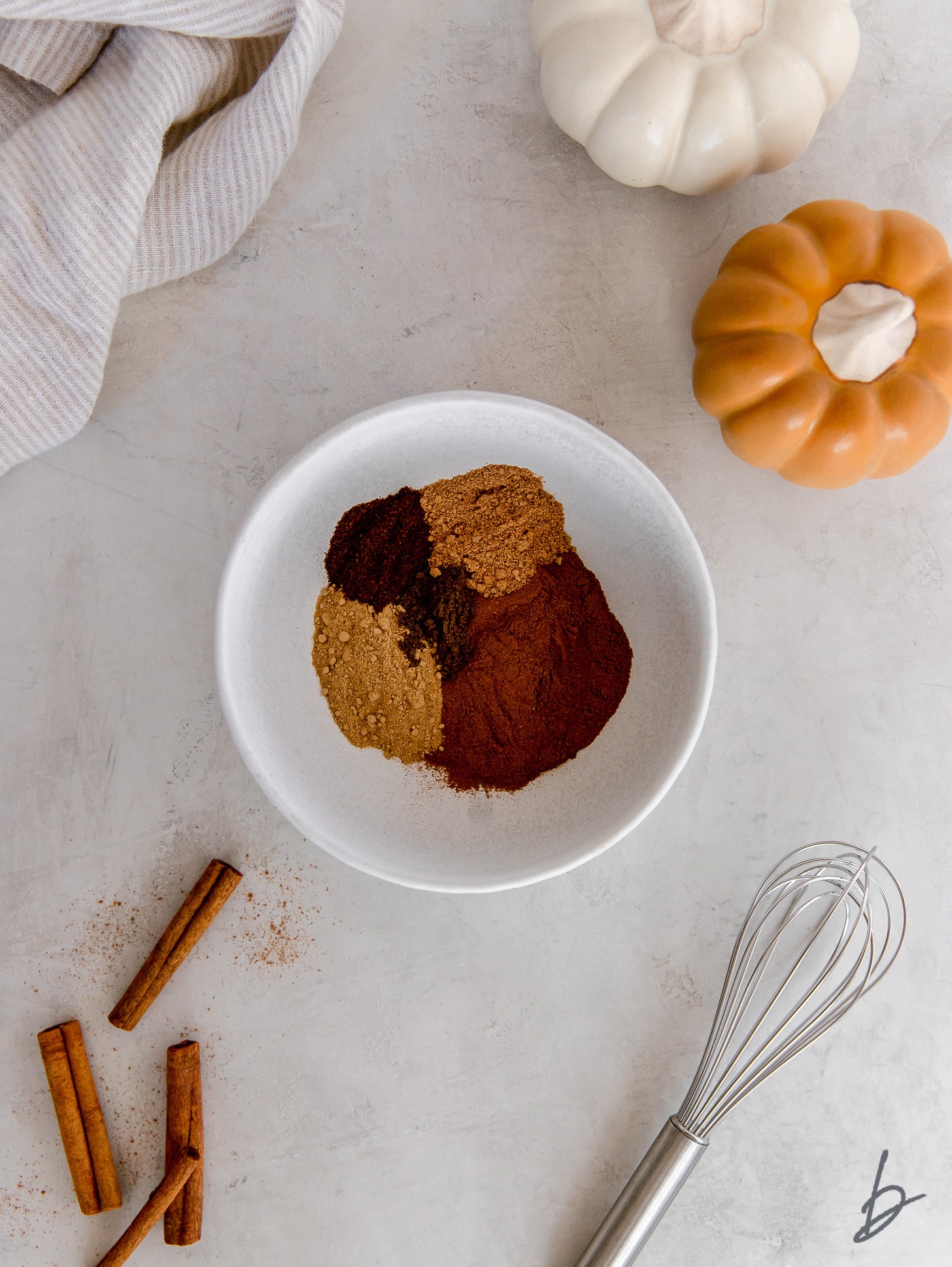 individual pumpkin pie spices in one bowl