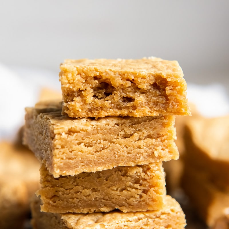 stack of peanut butter cookie bars.