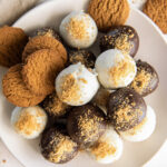 gingerbread truffles on a plate with gingerbread cookies.