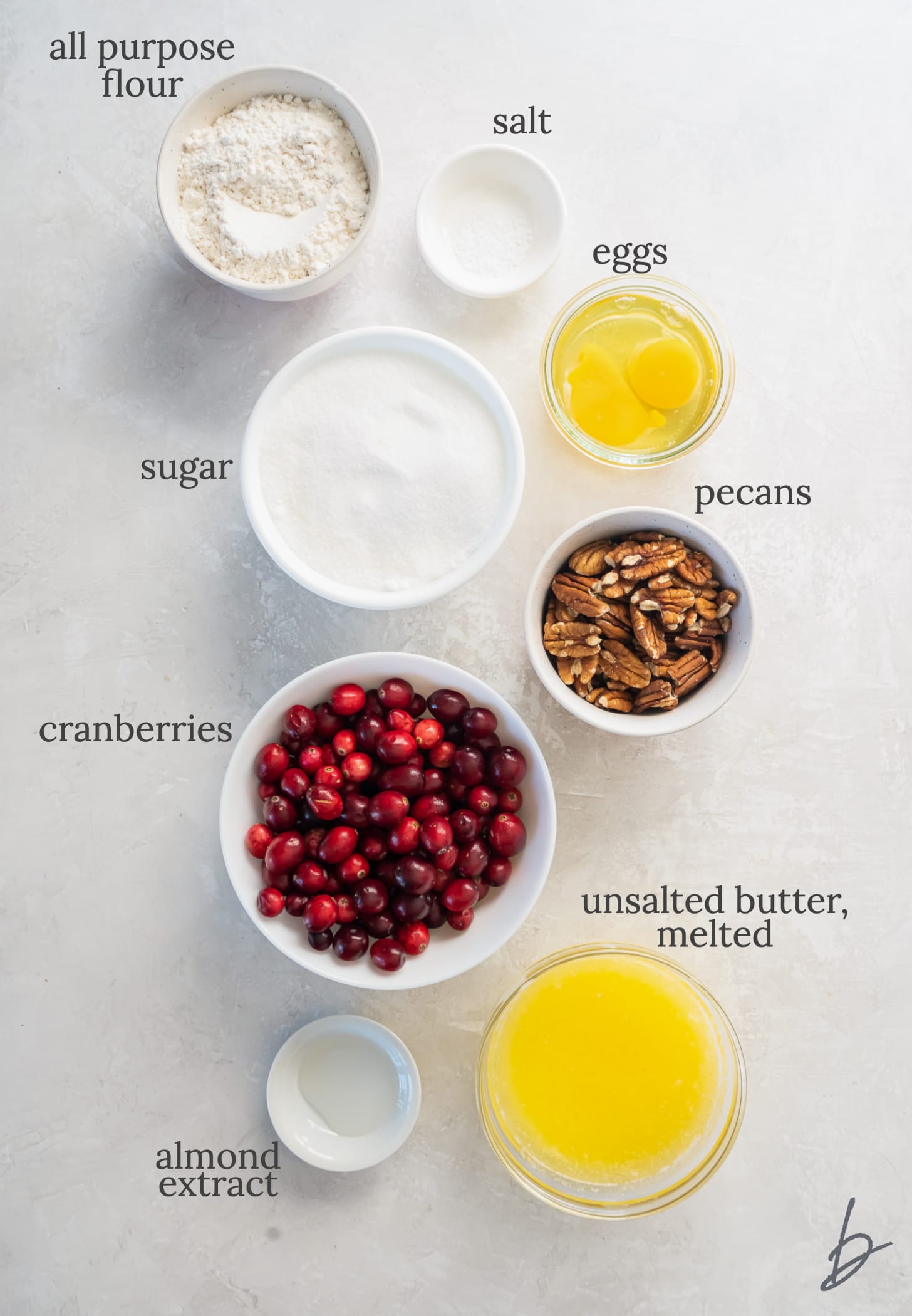 nantucket pie ingredients in bowls with text.