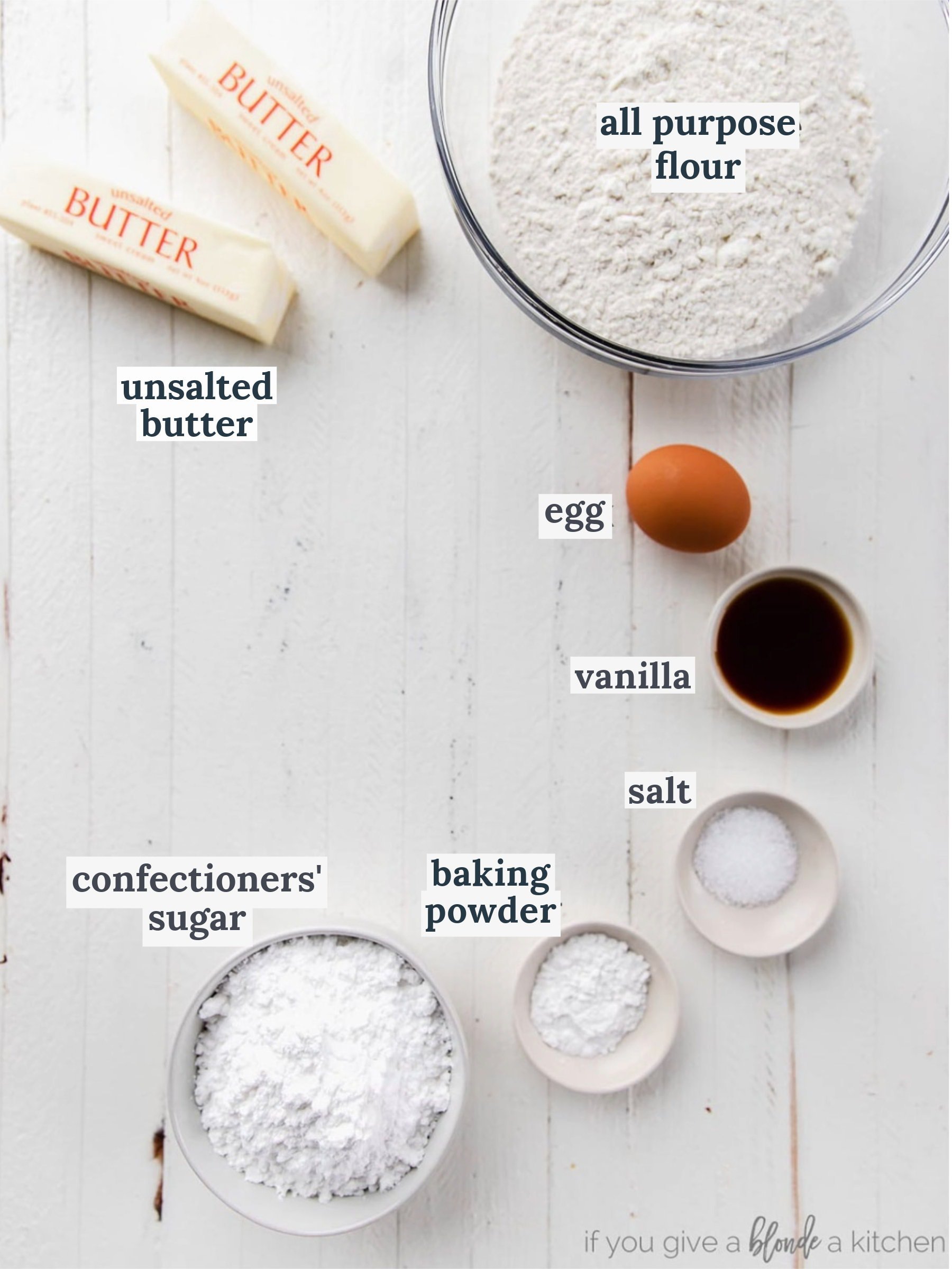 bowls of ingredients to make cut out sugar cookies.