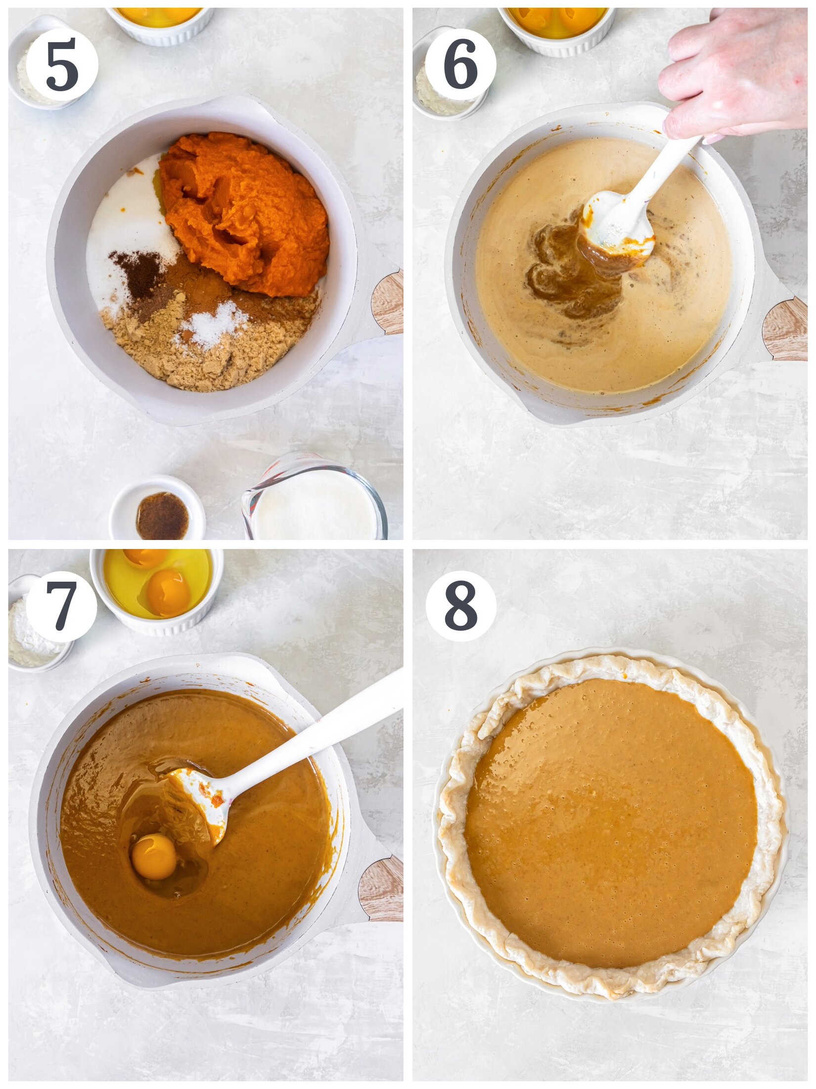 photo collage demonstrating how to make pumpkin pie filling recipe.