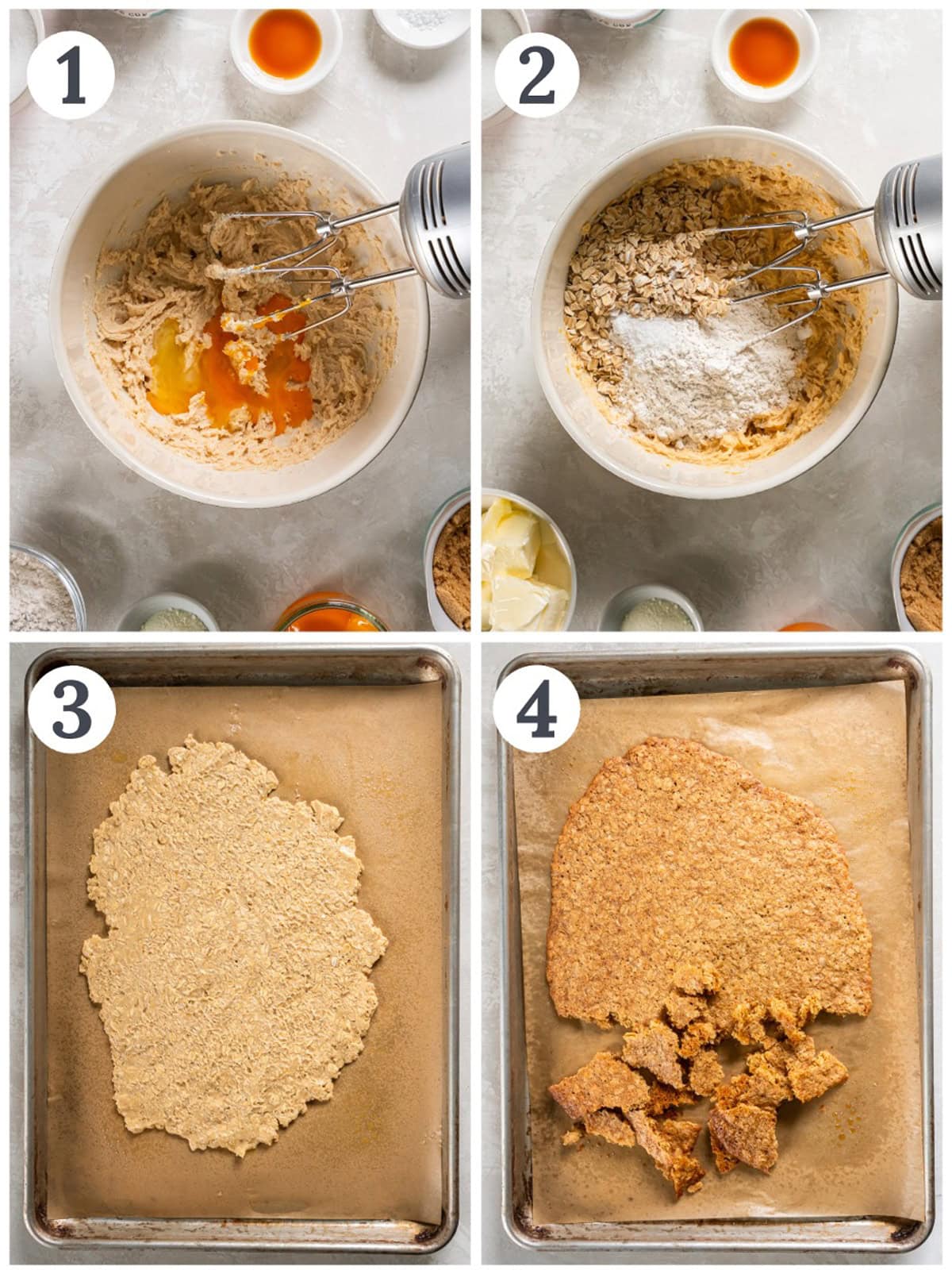 photo collage demonstrating how to make momofuku crack pie on cookie sheet and pie plate
