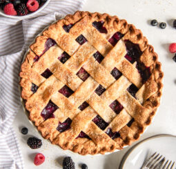 top of berry pie with lattice crust.