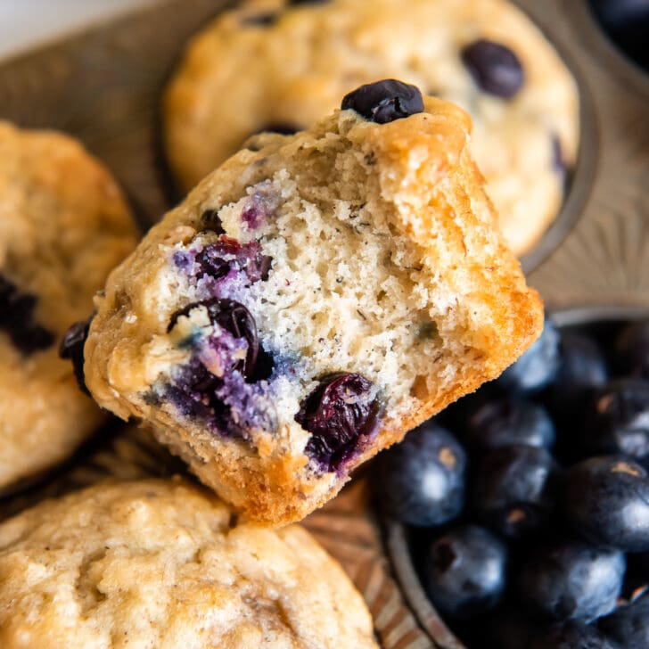 blueberry banana muffin with a bite.