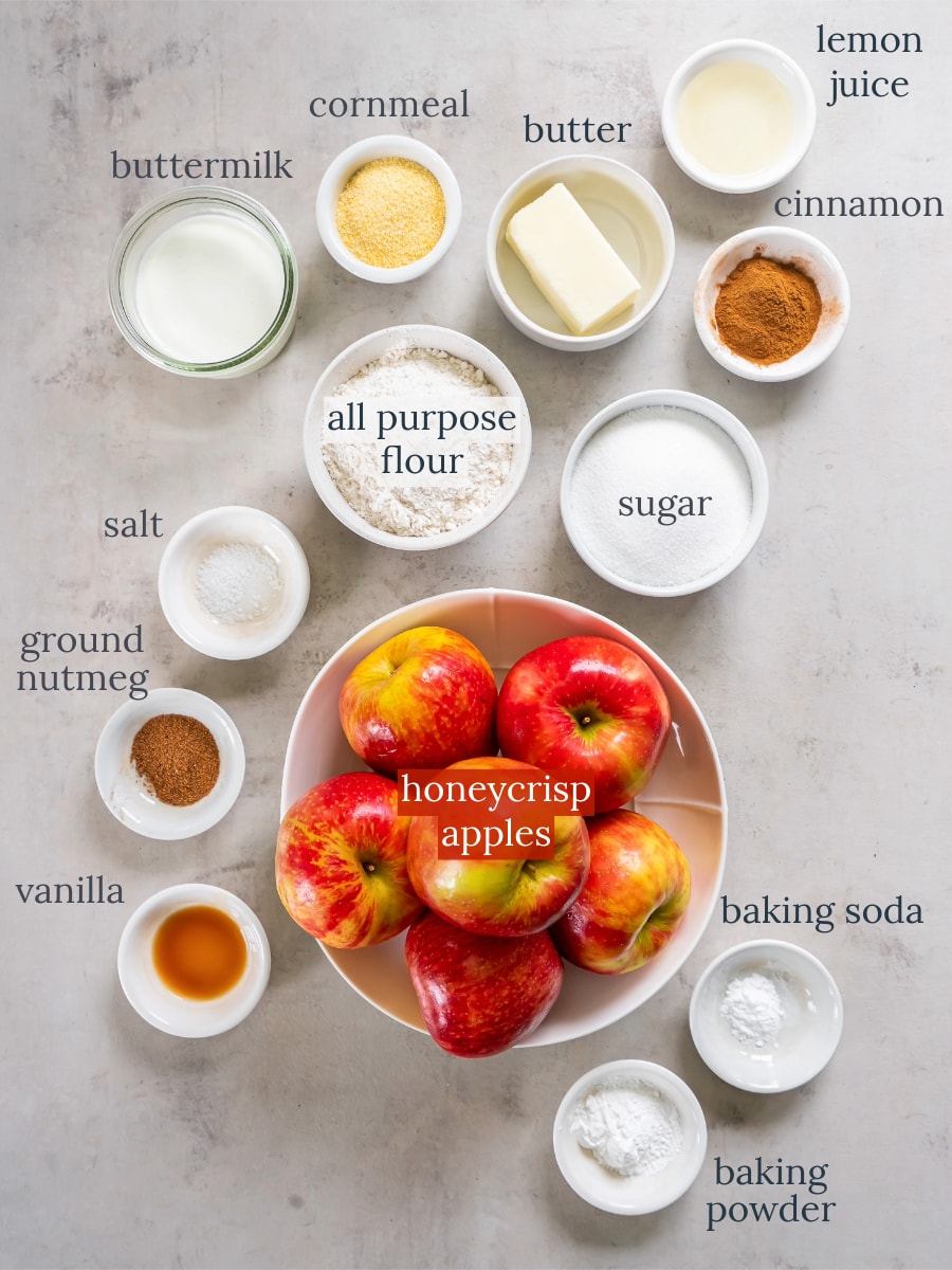 bowls of ingredients to make apple cobbler.