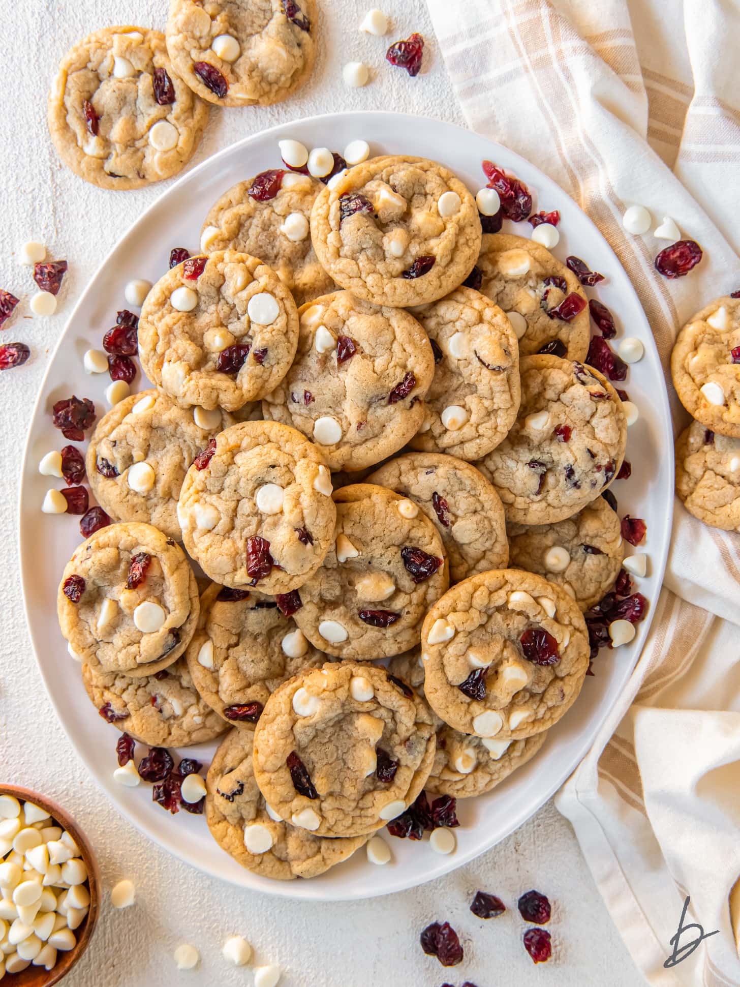 platter of white chocolate cranberry cookies.