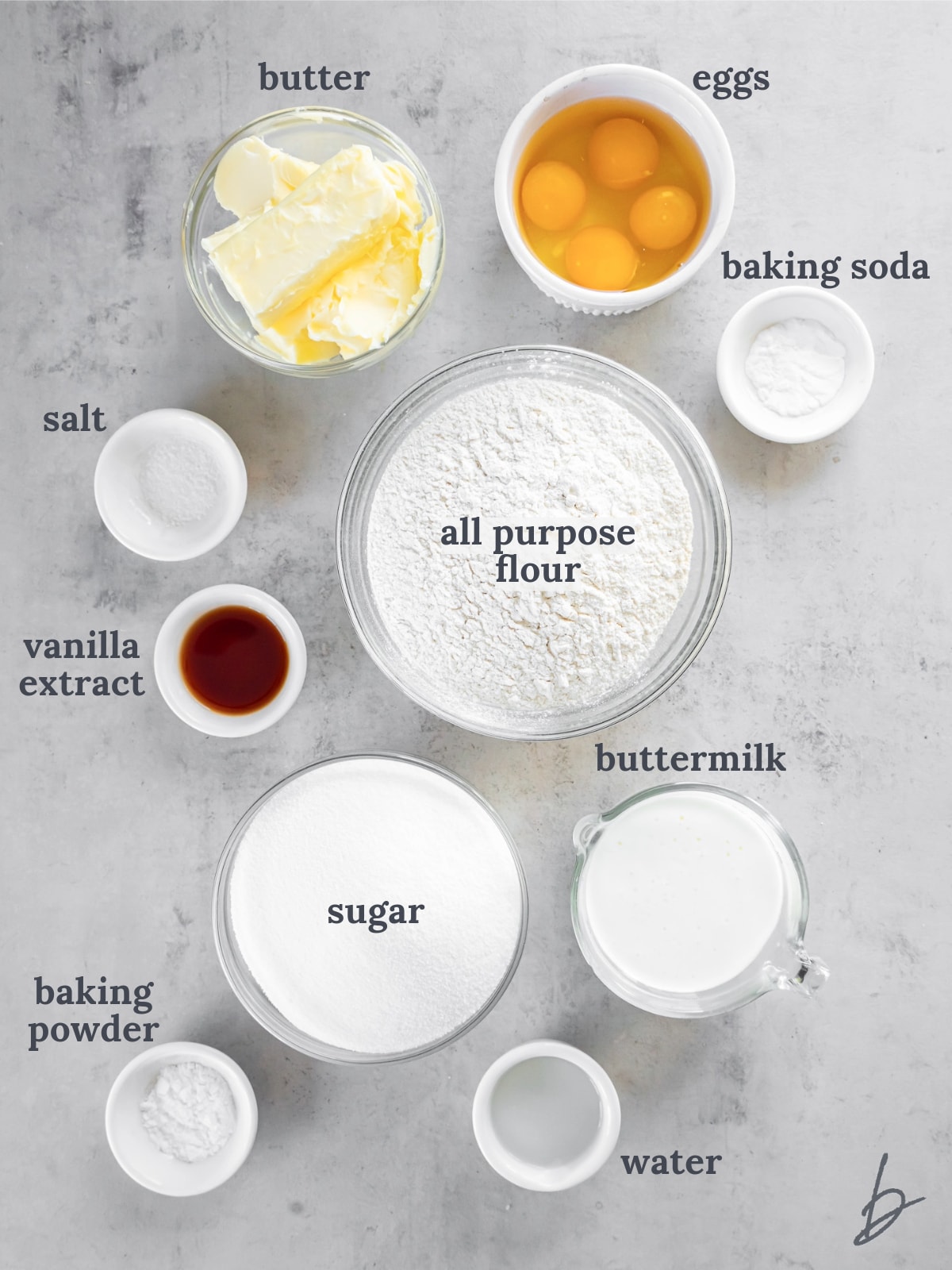 bowls of ingredients to make kentucky butter cake.