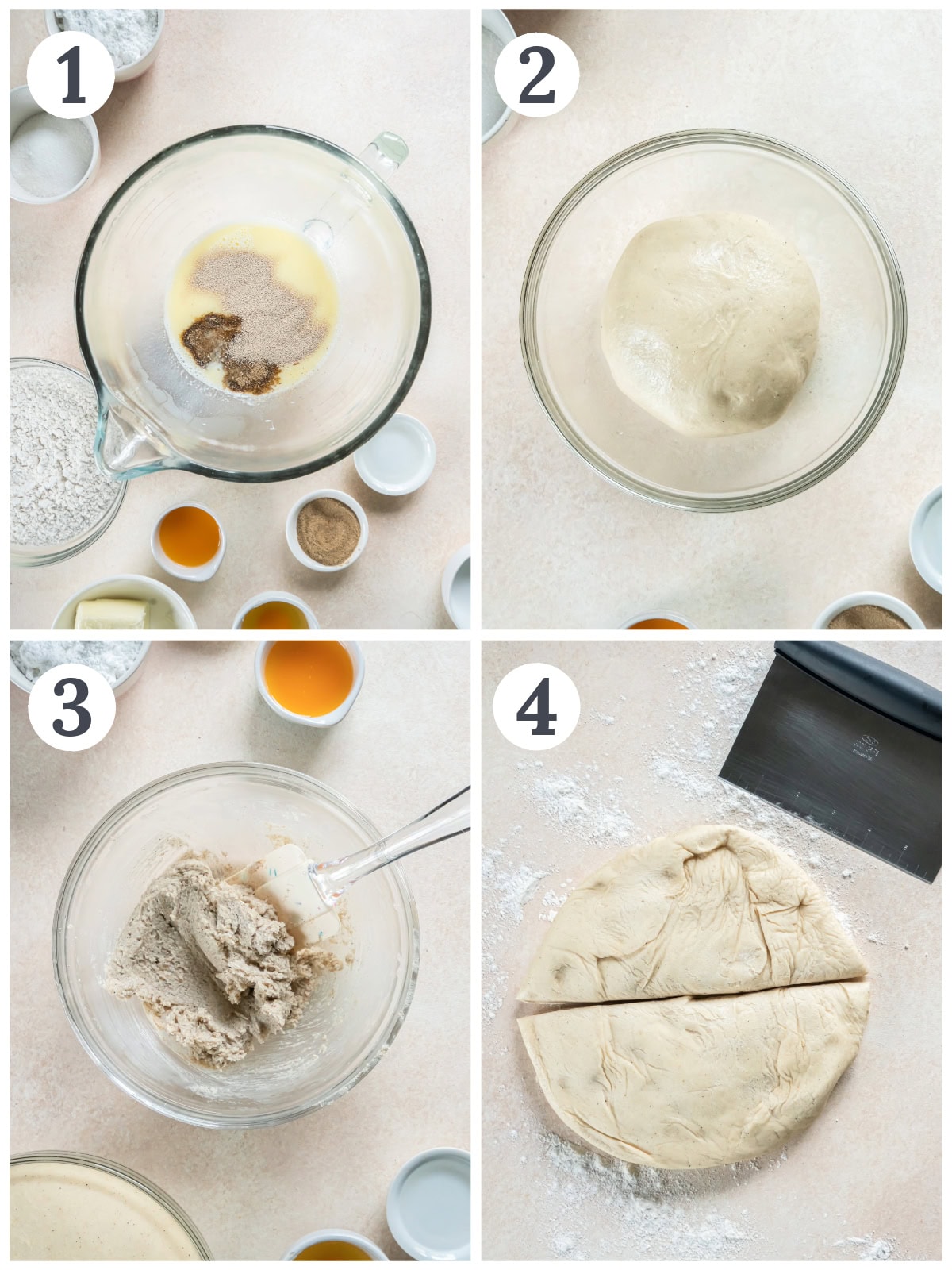 Showing the process of making the dough for cardamom rolls.
