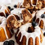Chocolate marble mini bunk cakes with icing.