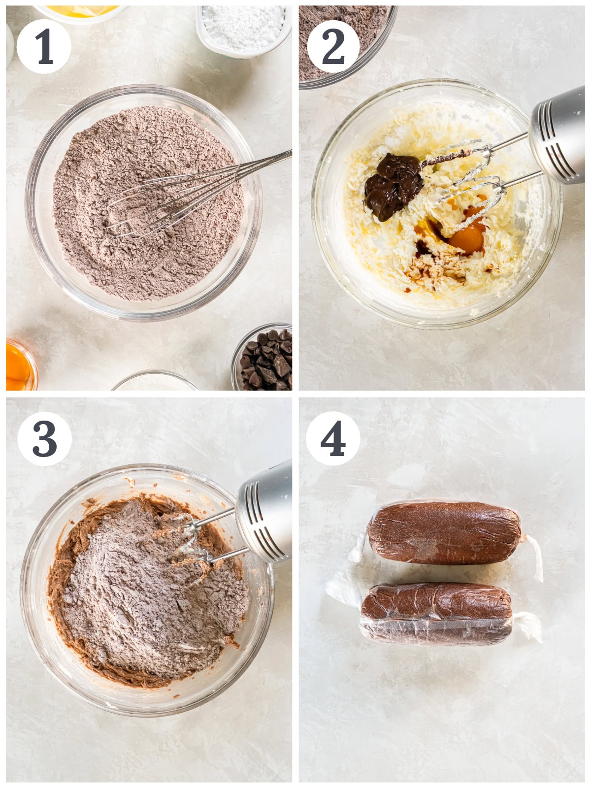 how to make chocolate icebox cookies in a mixing bowl.