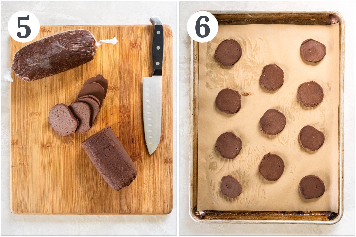 how to make shape and slice dough for chocolate icebox cookies.