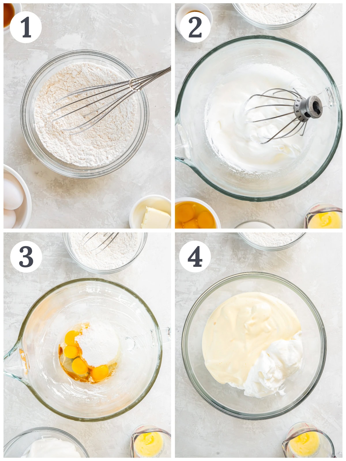 Showing the process of mixing batter for sponge cake.