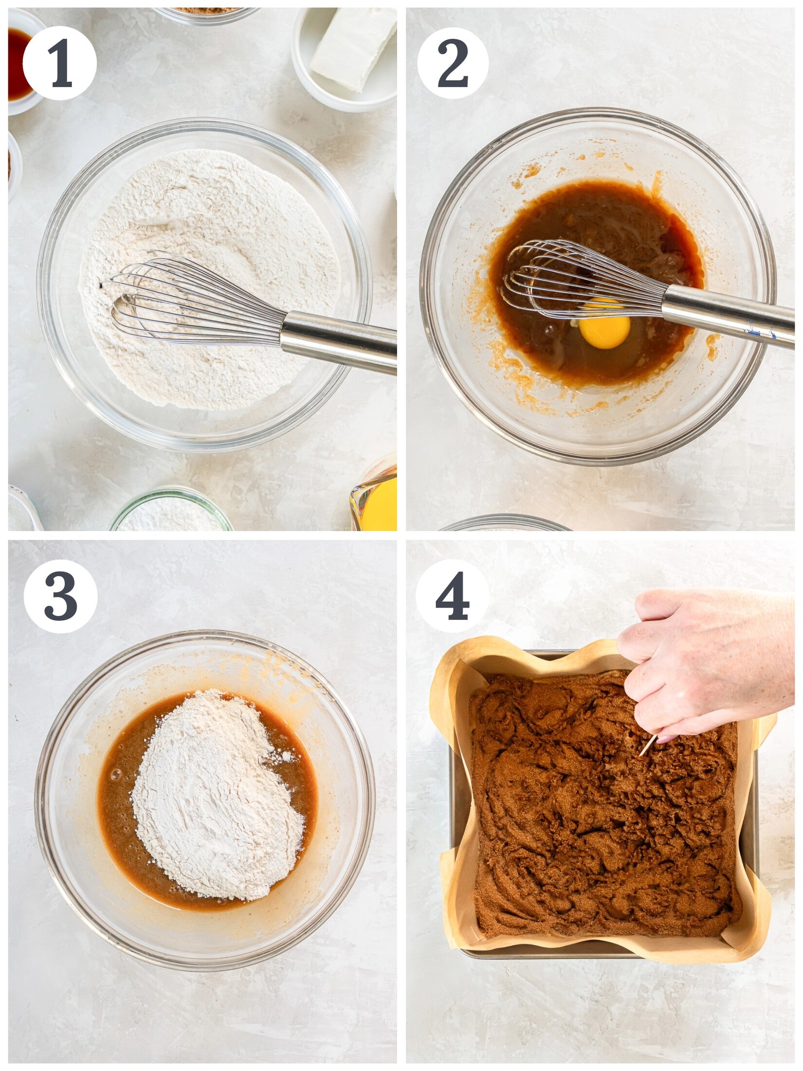 photo collage demonstrating how to make cinnamon roll blondies.