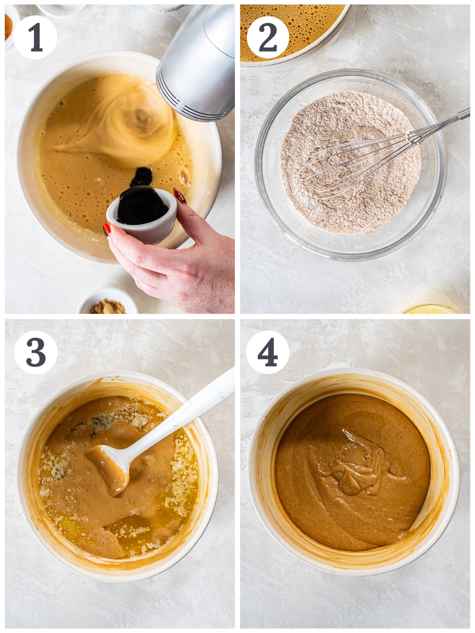 Mixing the batter for gingerbread madeleines.