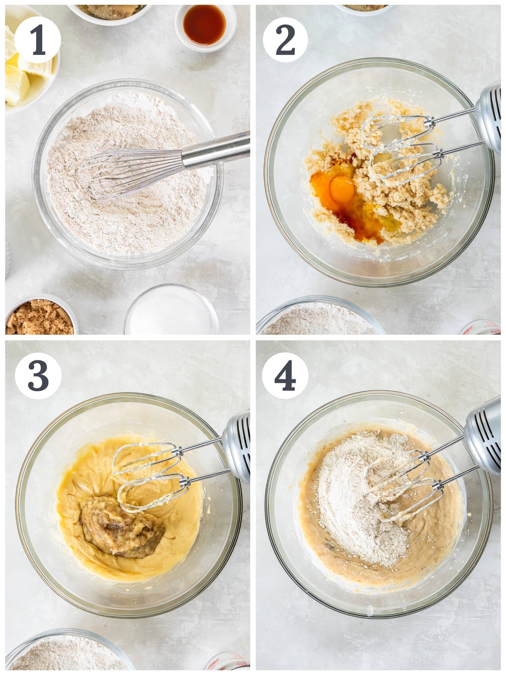 Mixing batter for banana cupcakes.