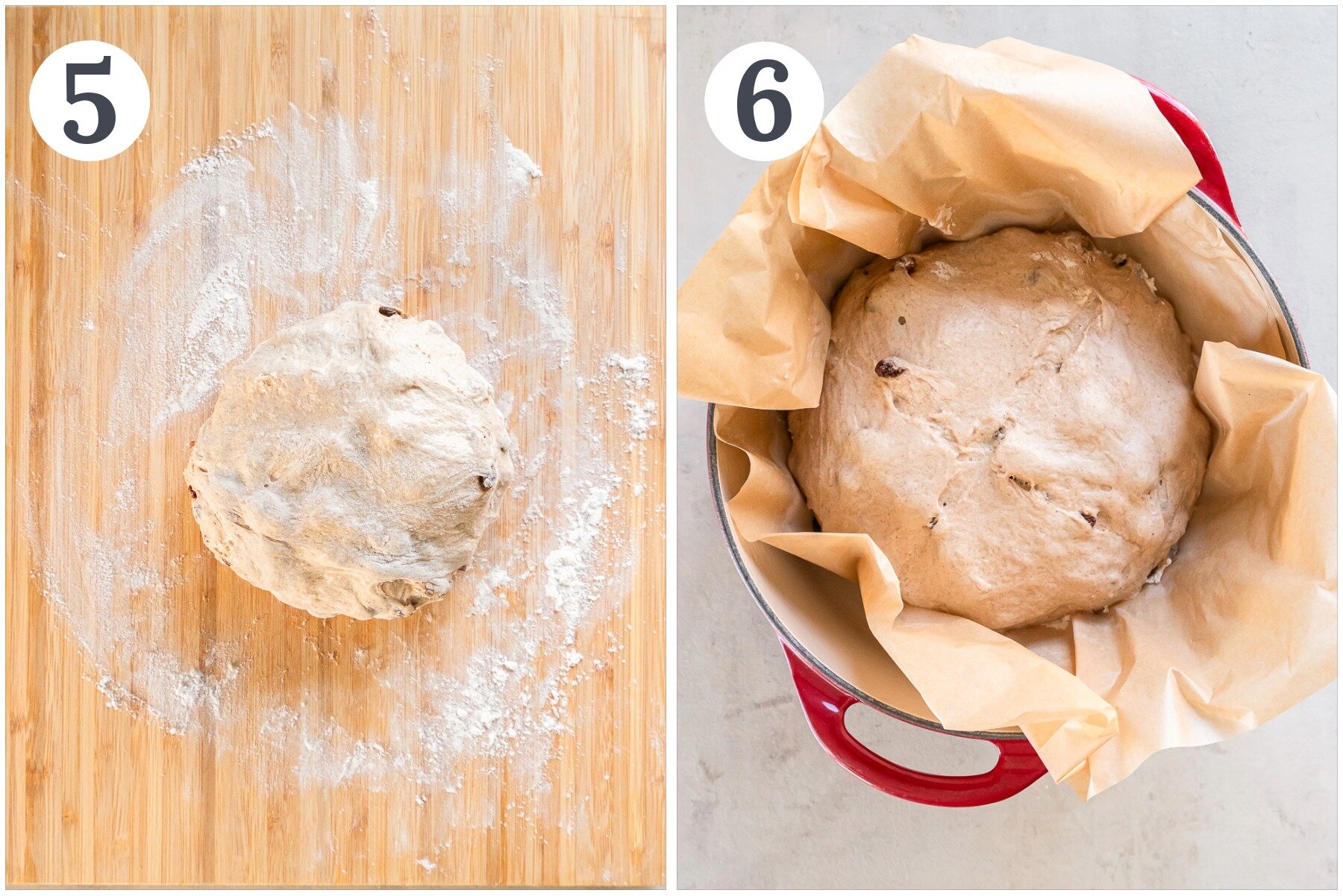 All of dough in a parchment lined dutch oven.