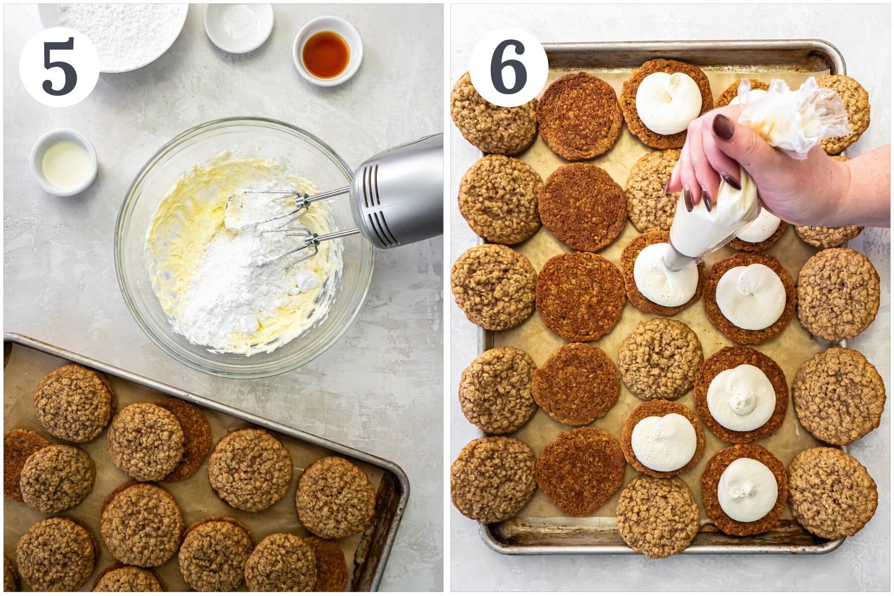 Mixing the filling and adding it to the cookies.