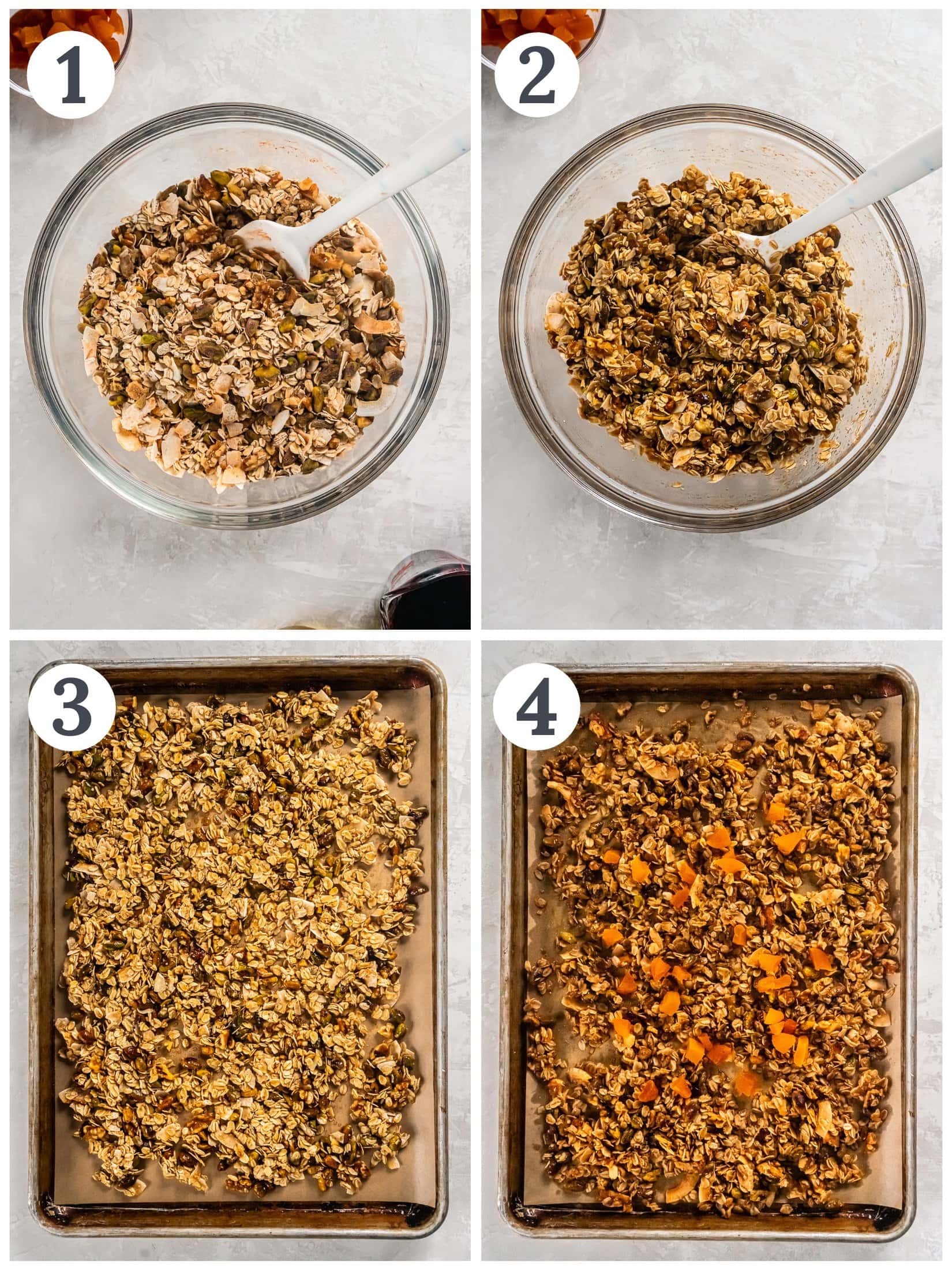 Showing the process of stirring the oats with the other ingredients. 