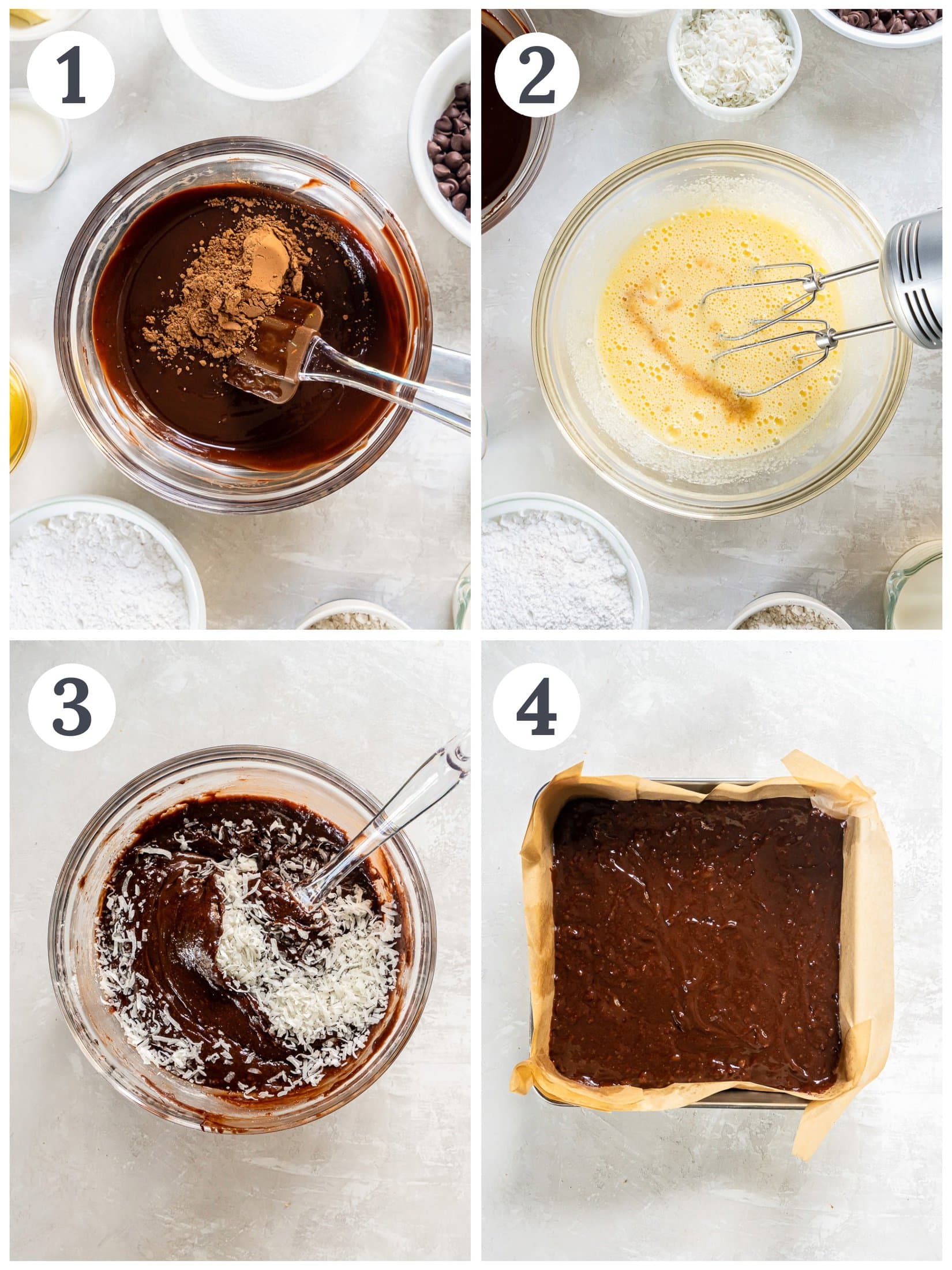 Showing how to mix ingredients for brownies.