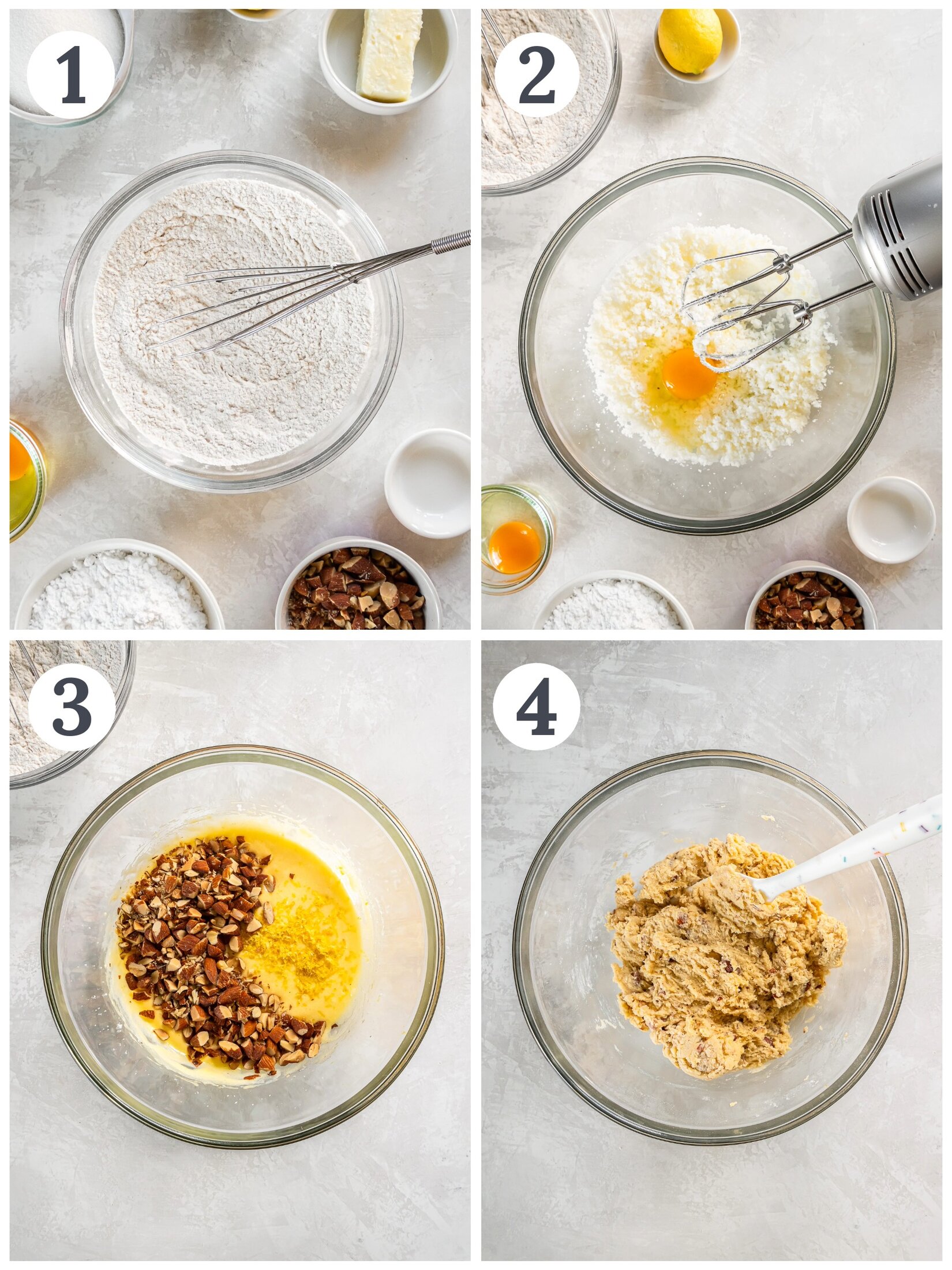 Mixing the ingredients for biscotti.