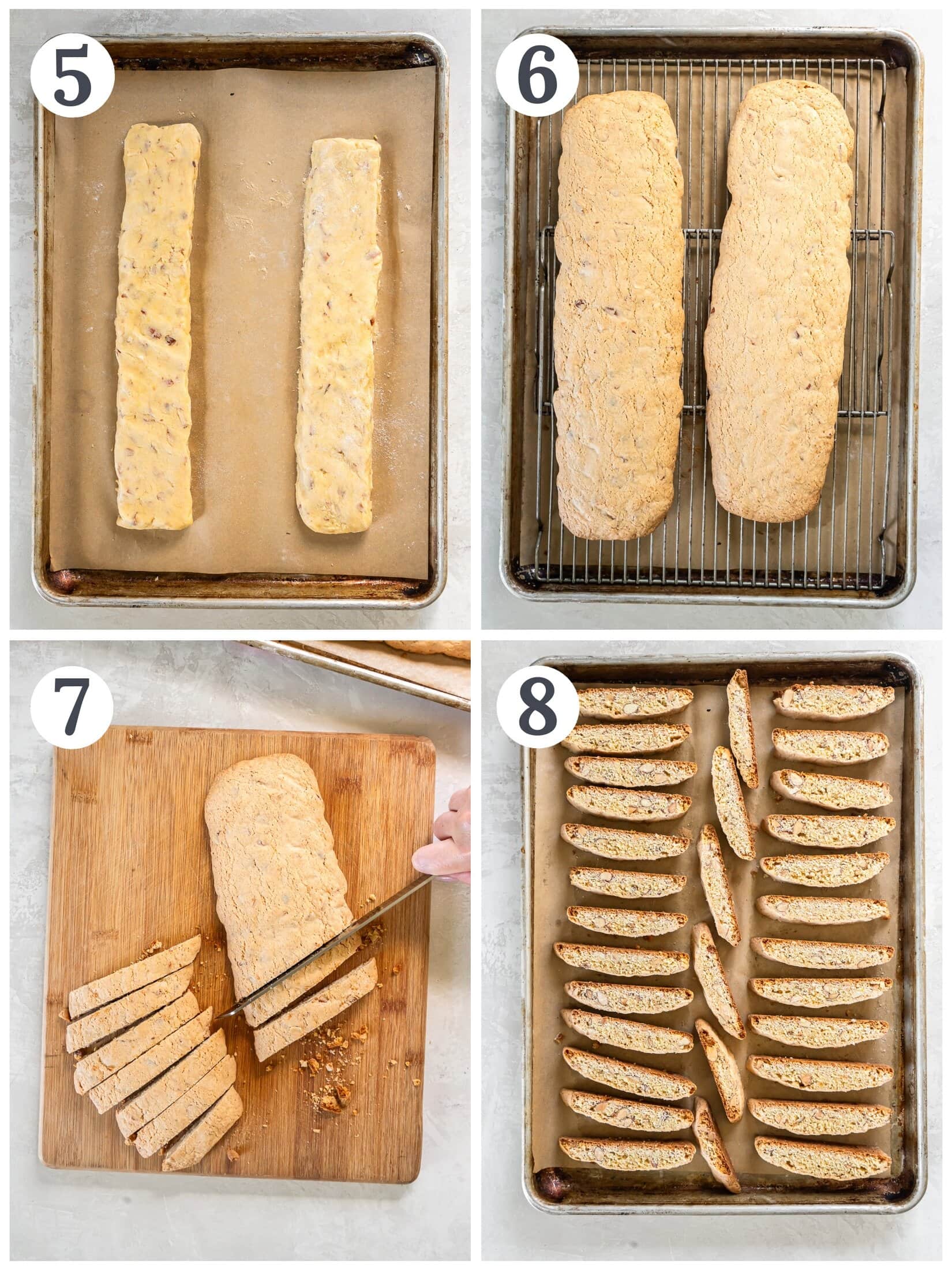 Cutting dough into biscotti cookies.