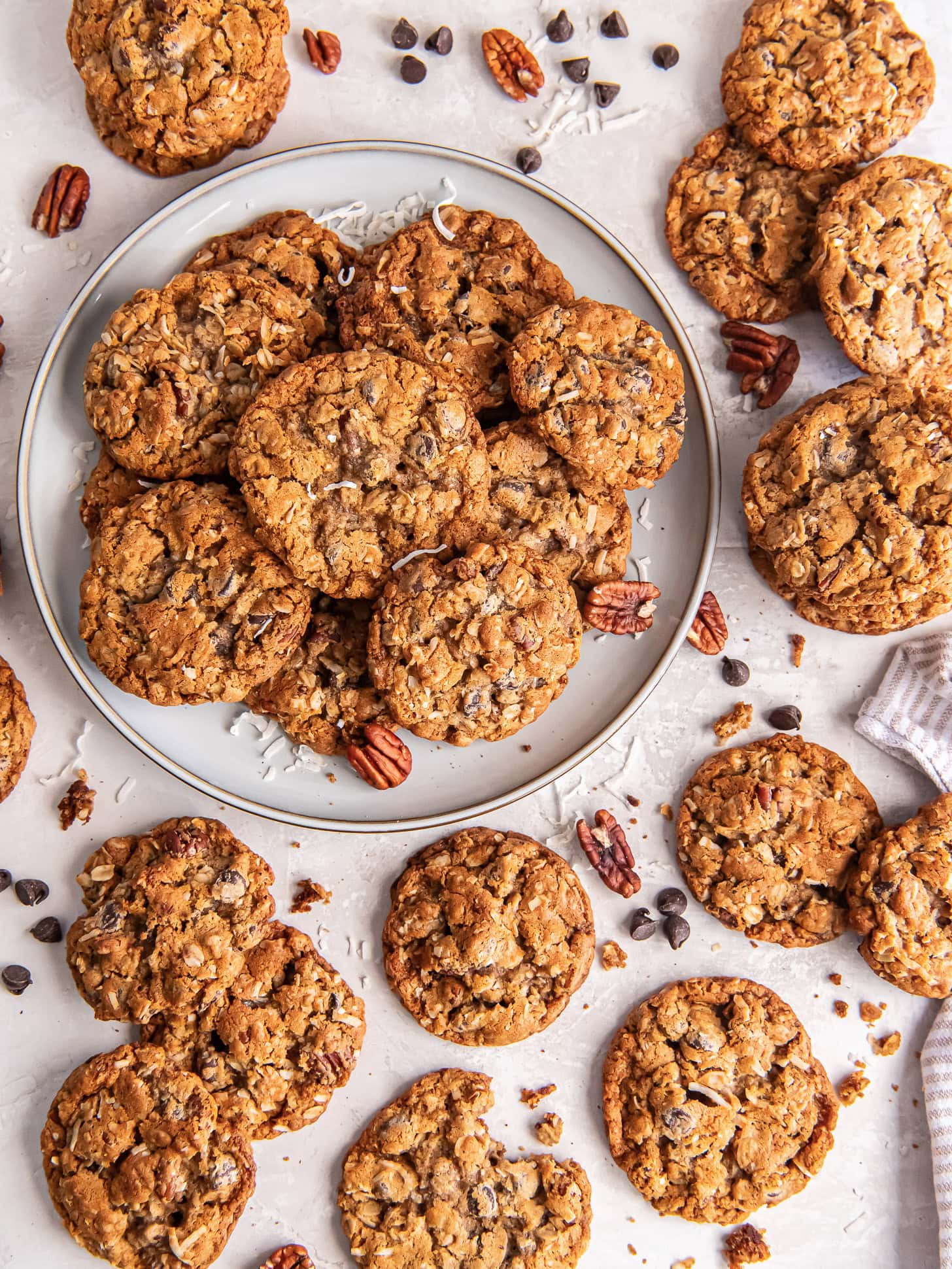 Cowboy cookies on a plate.