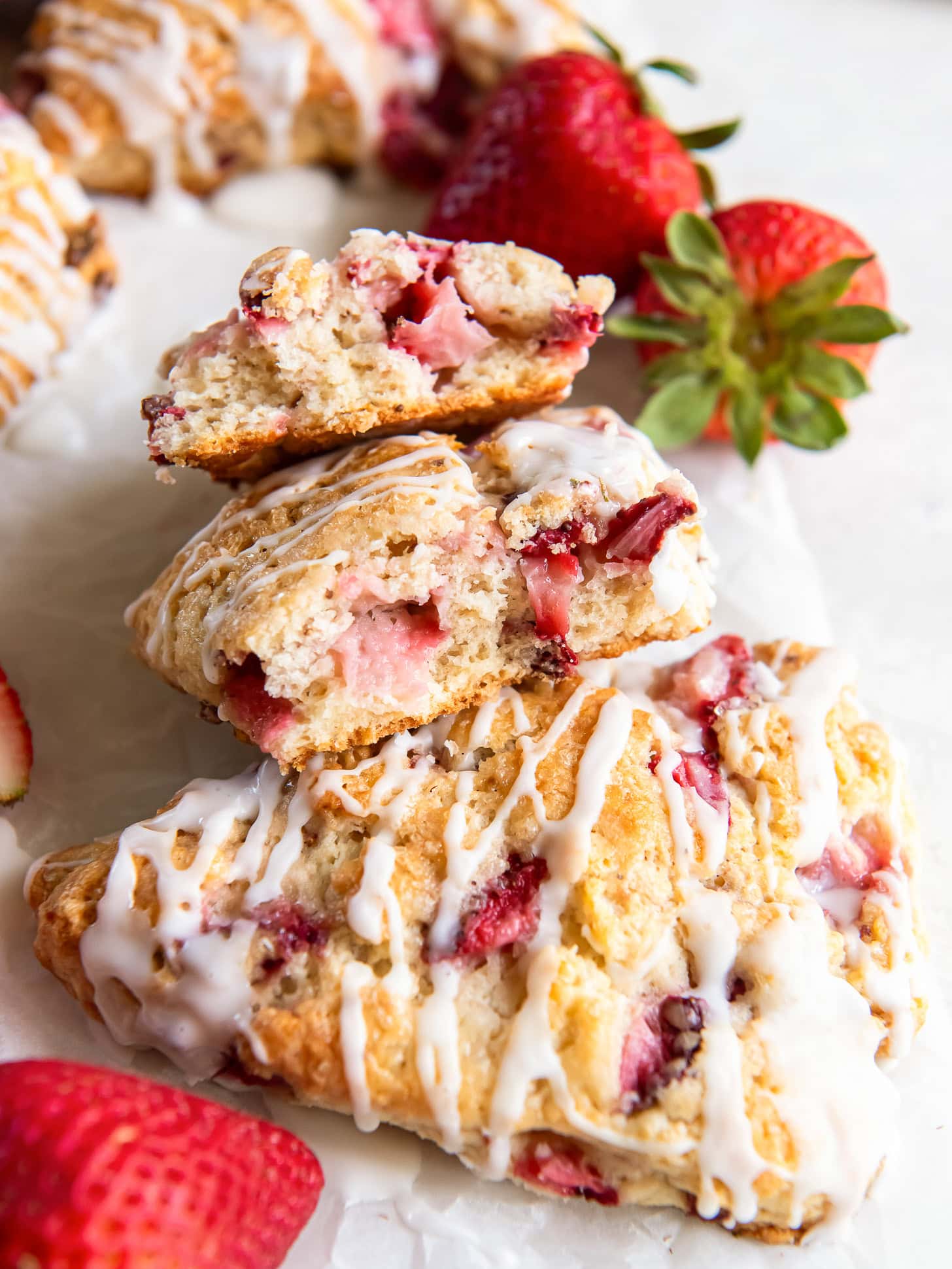 Strawberry scones with one cut in half.