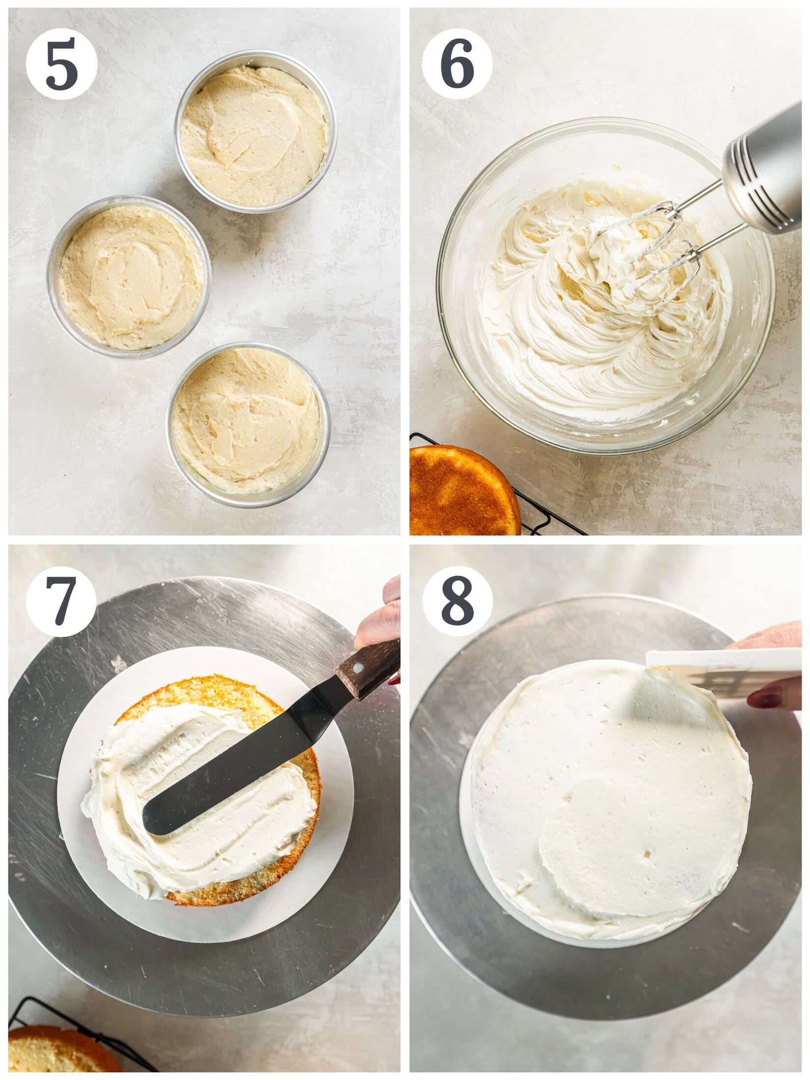Process of making lemon cream cheese frosting and frosting a layer cake.