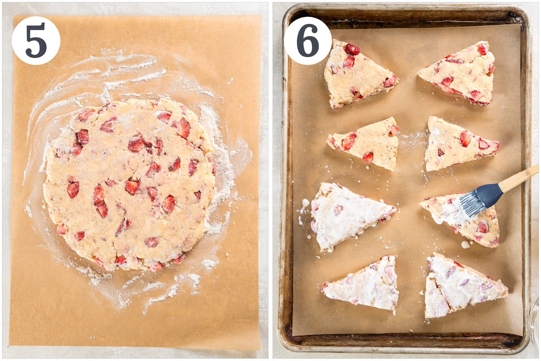 Showing how to cut scone batter for baking.
