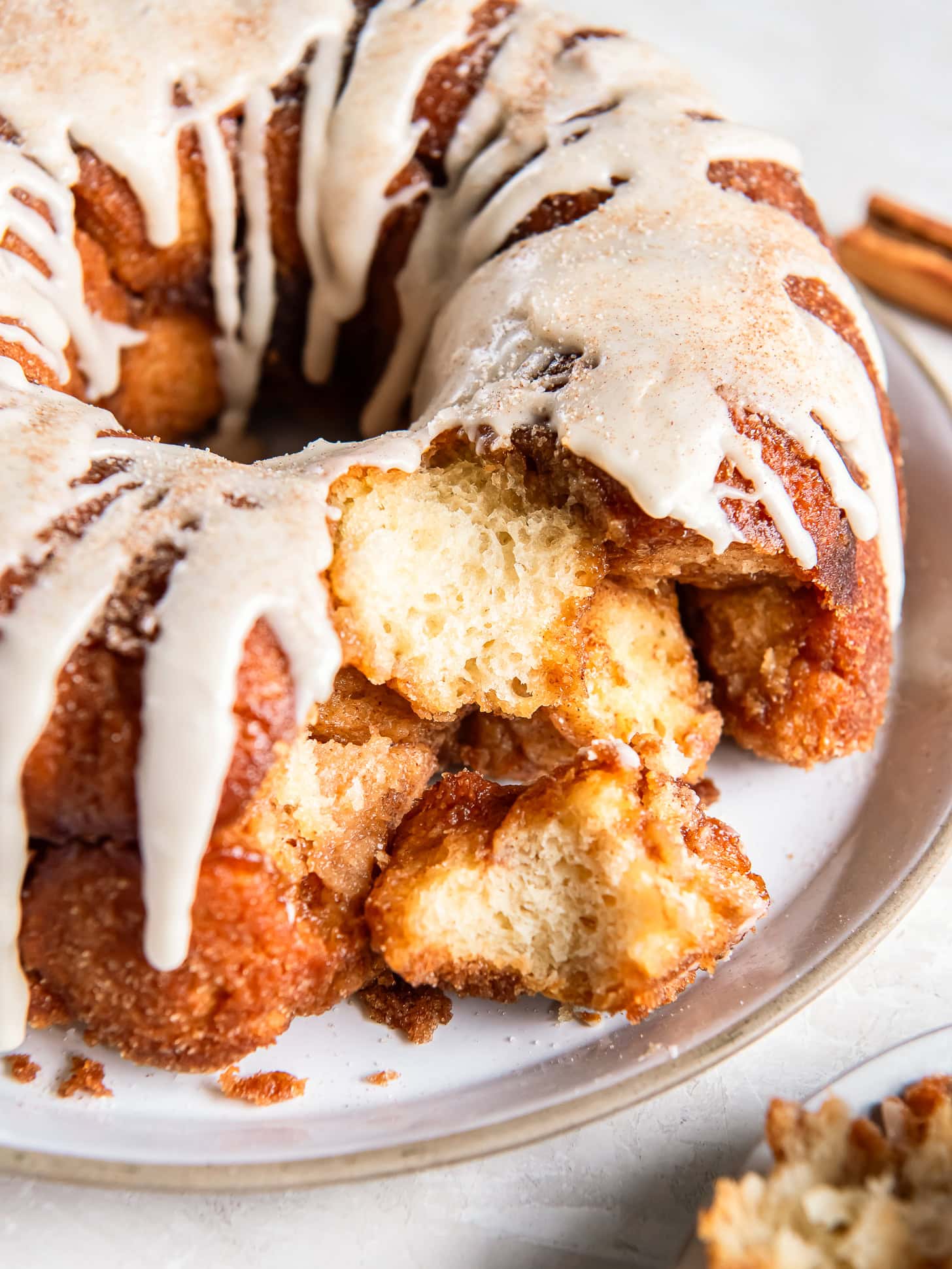 Monkey bread with a vanilla glaze.