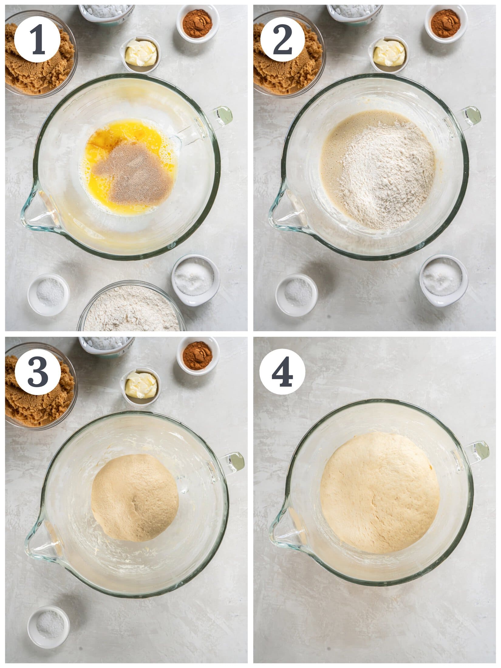 Process of mixing yeast with milk, to create a dough.