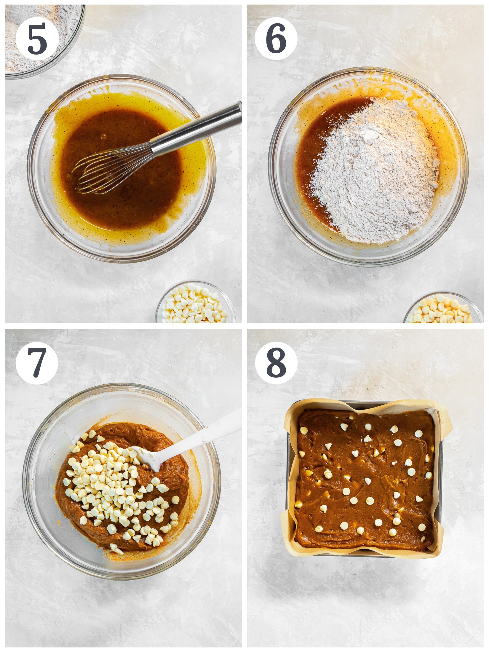 Mixing batter for pumpkin blondies.