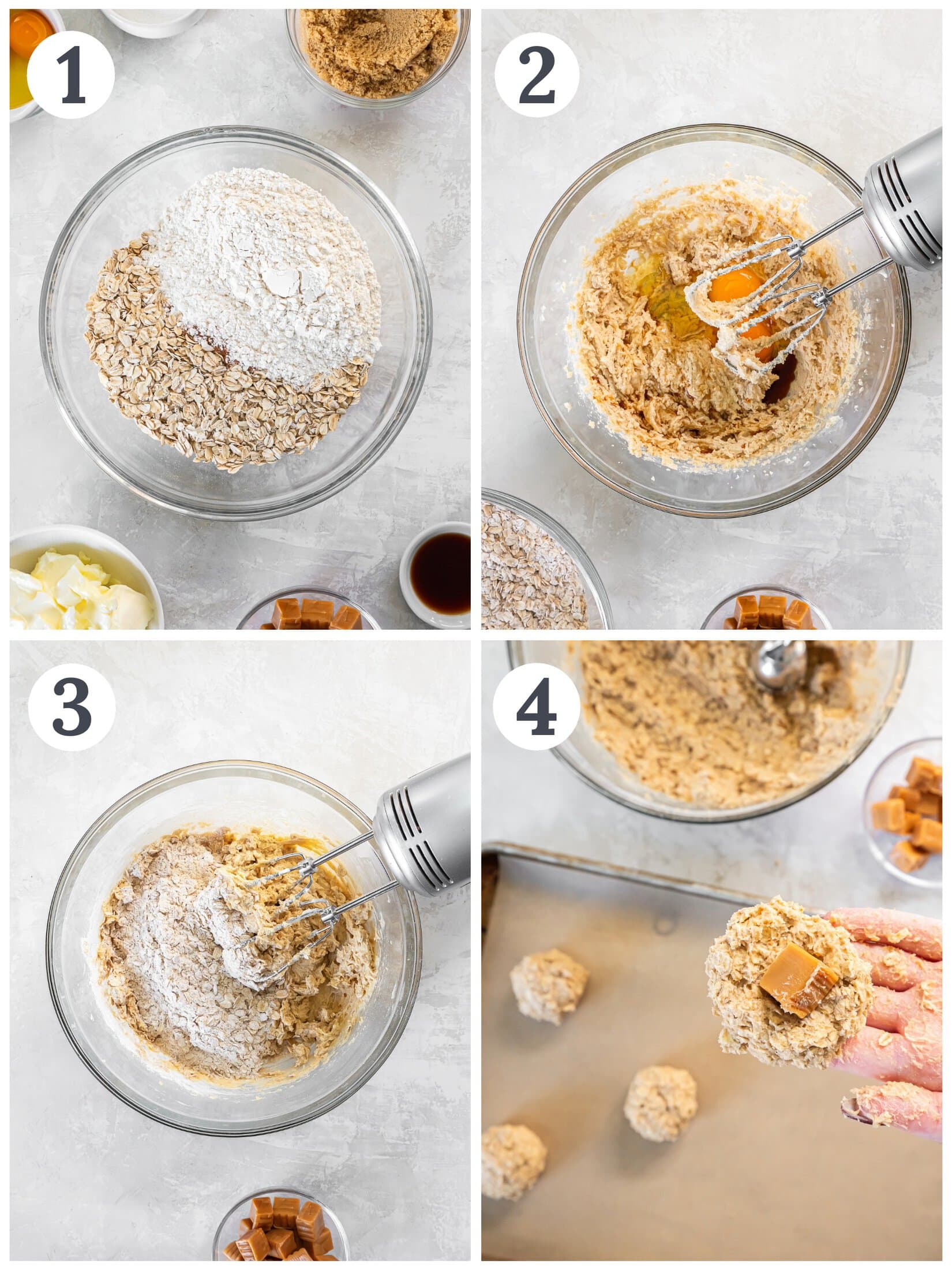Process of mixing oatmeal cookie dough.